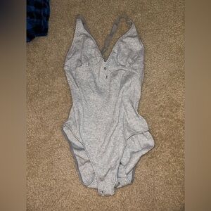 Grey cotton v neck bodysuit I added clasps to the bottom size medium